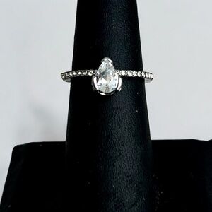 Womens CZ Pear Cut Silver Ring Promise Ring Gifts for Her Rhinestone Dainty Sz 8